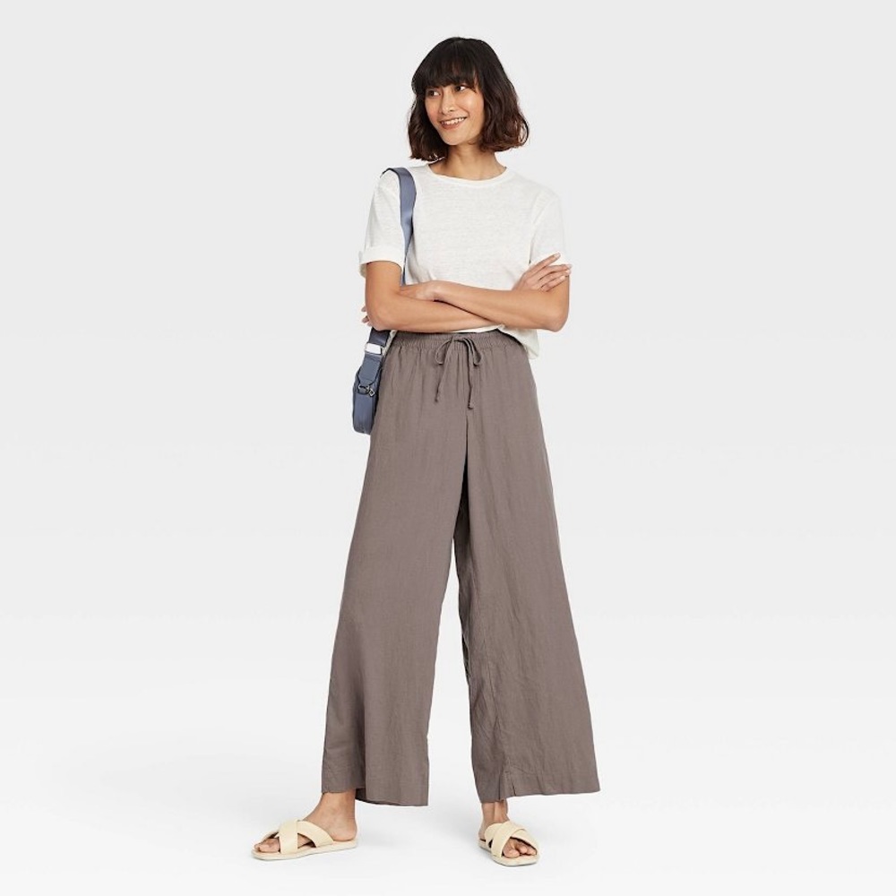 women’s mid rise brown wide leg pants